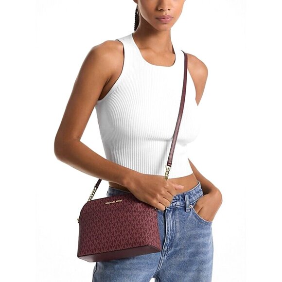 New Michael Kors Jet Set Travel Medium Logo Dome Crossbody Bag Oxblood - Picture 3 of 3